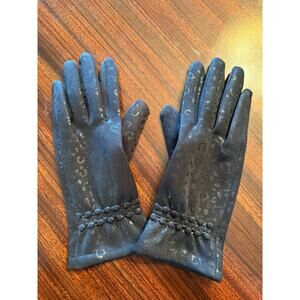 Black Fashion Gloves with Shinny Animal Print Appliquee. Size L. New without tag